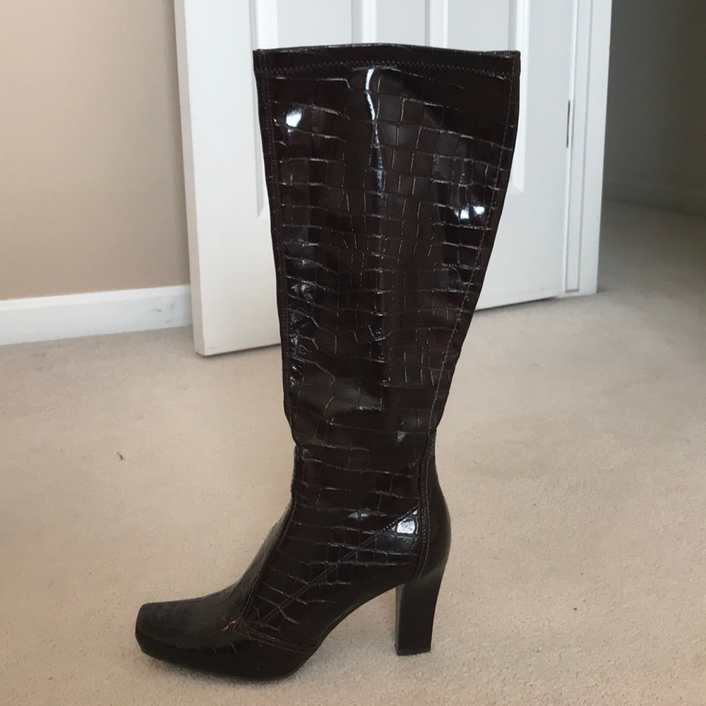 Patent leather knee high boots